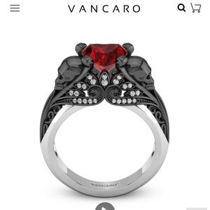 Vancaro Heart Shaped Ruby and Skull Ring